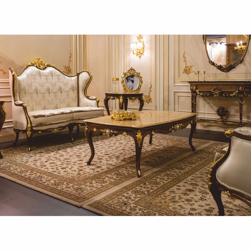 Casa Padrino Luxus Barock Couchtisch Beige / Dunkelbraun / Gold 146 cm - Made in Italy