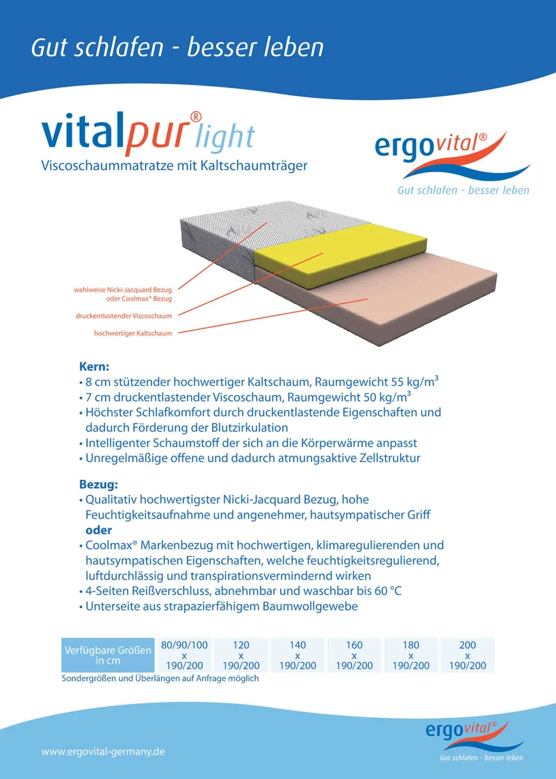 Visco Matratze ergovital ® vitalpur ® light