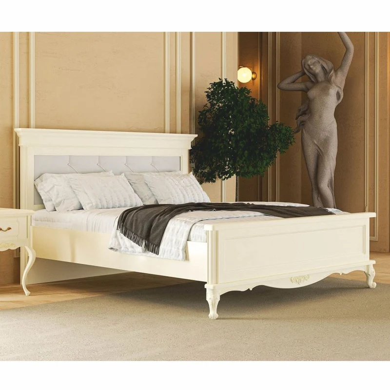Casa Padrino Luxus Barock Doppelbett Creme - Prunkvolle Barockstil Schlafzimmer Möbel