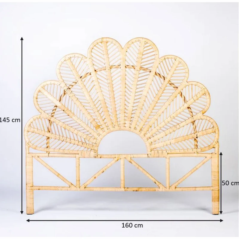 Casa Padrino Luxus Rattan Bett-Kopfteil Naturfarben 160 cm - Schlafzimmer Möbel