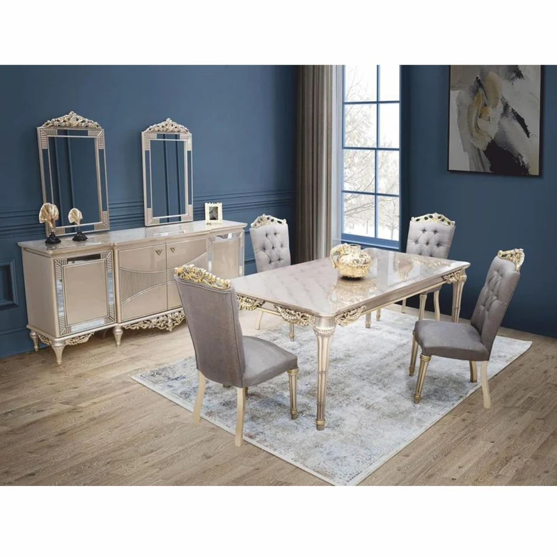Casa Padrino Luxus Barock Esszimmer Set - Prunkvoller Barock Esstisch mit 6 Stühlen