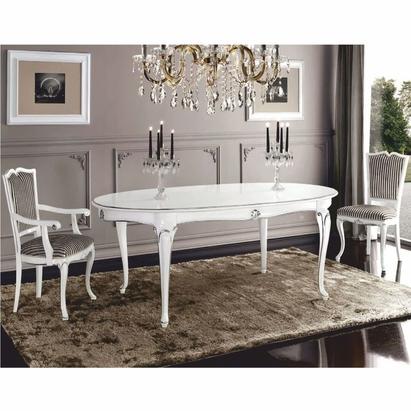 Casa Padrino Luxus Barock Esszimmer Stuhl Silber / Schwarz / Weiß / Silber - Barock Möbel - Made in Italy