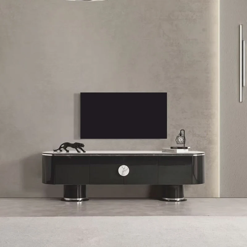 Casa Padrino Luxus TV Schrank Schwarz / Weiß / Silber 221 cm - Wohnzimmer & Hotel Möbel