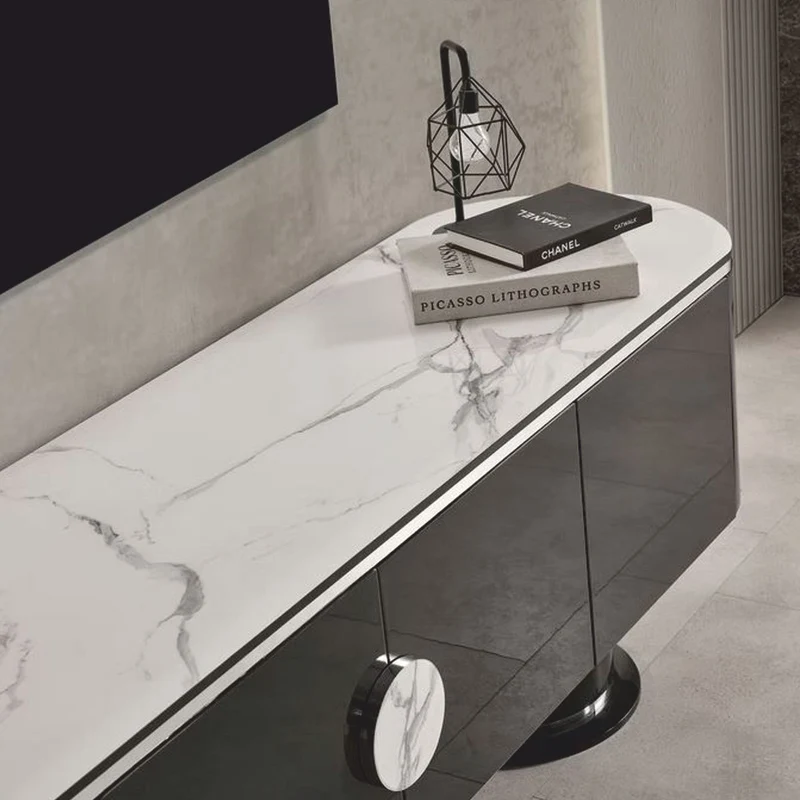 Casa Padrino Luxus TV Schrank Schwarz / Weiß / Silber 221 cm - Wohnzimmer & Hotel Möbel