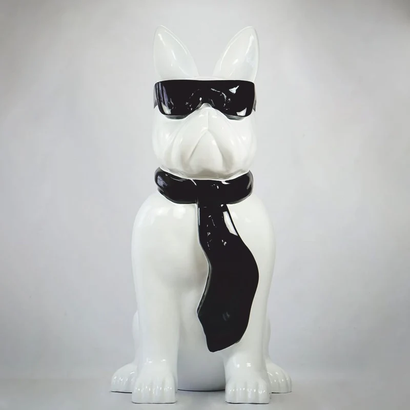 Casa Padrino Deko Figur Hund Bulldogge Weiß / Schwarz H. 65 cm - Deko Skulptur