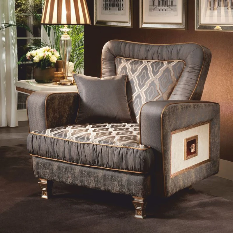 Casa Padrino Luxus Barock Sessel Grau / Weiß / Braun / Kupfer - Made in Italy