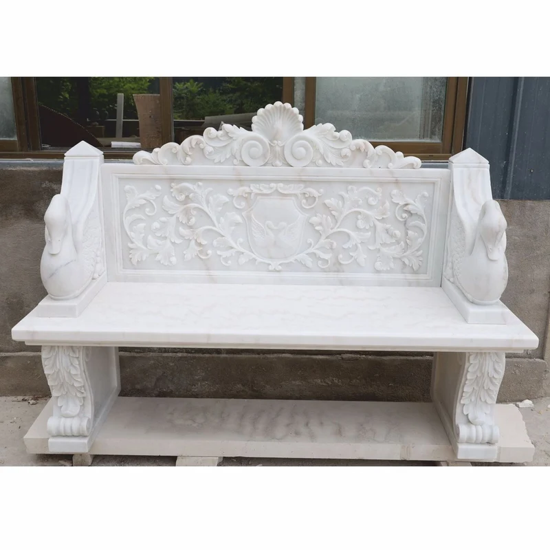 Casa Padrino Luxus Barock Marmor Gartenbank Schwäne Weiß 180 cm - Barock Garten Möbel