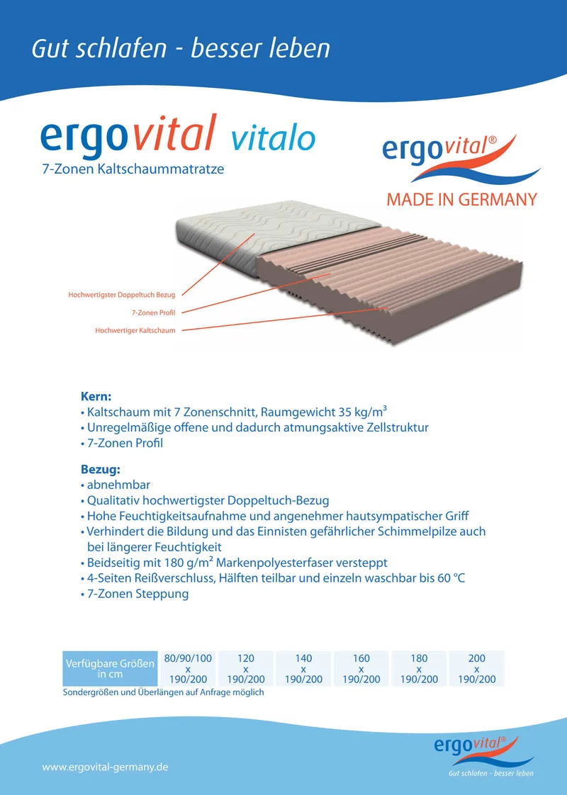 7 Zonen Matratze ergovital vitalo