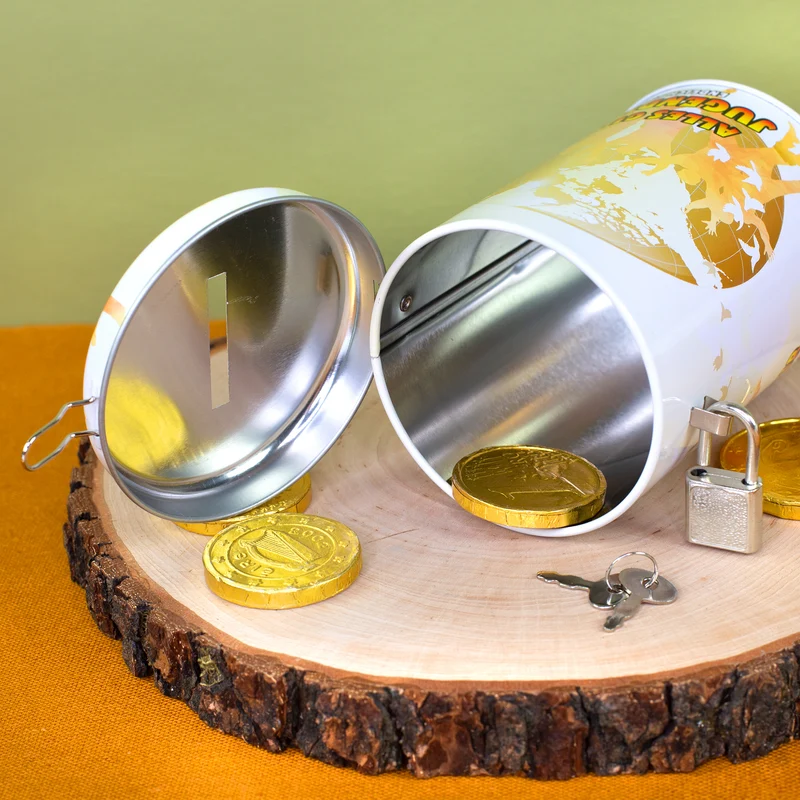 Jugendweihe Spardose aus Metall mit Schloss