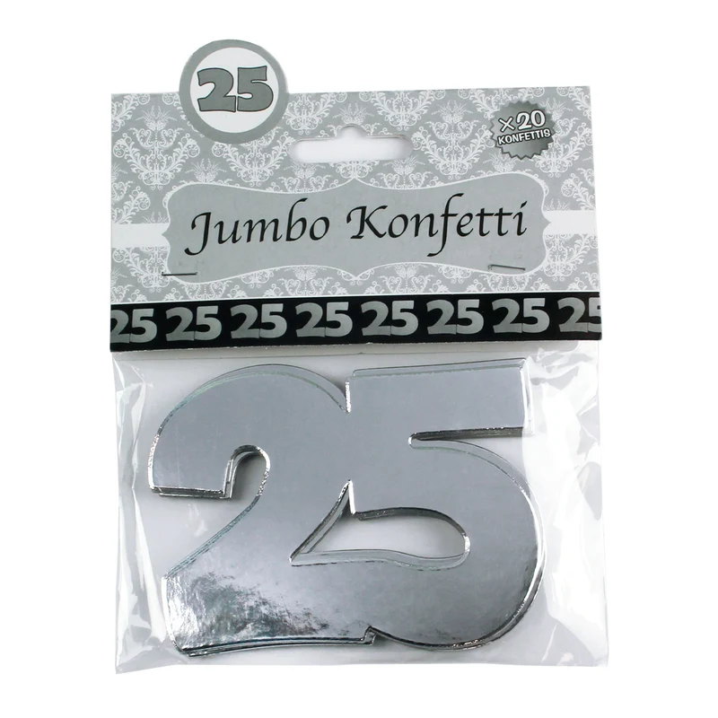 Jumbo Konfetti zur Silberhochzeit | Motiv 25 | XXL Deko Zahlen in Silber | 20 Stück Set