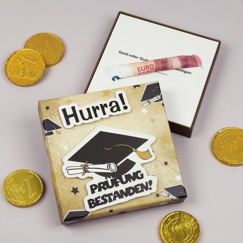 Geschenkschachtel "Prüfung bestanden!" für Geldgeschenke oder Gutscheine zur bestandenen Prüfung