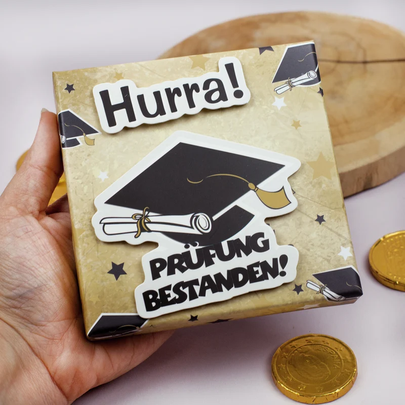Geschenkschachtel "Prüfung bestanden!" für Geldgeschenke oder Gutscheine zur bestandenen Prüfung