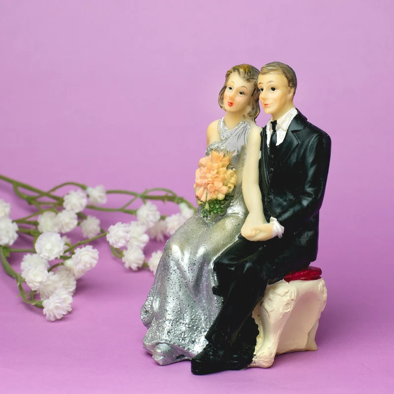 Hochzeitspaar Braut & Bräutigam mit Schlips zur Silberhochzeit | Dekofigur & Hochzeitstorten Topper