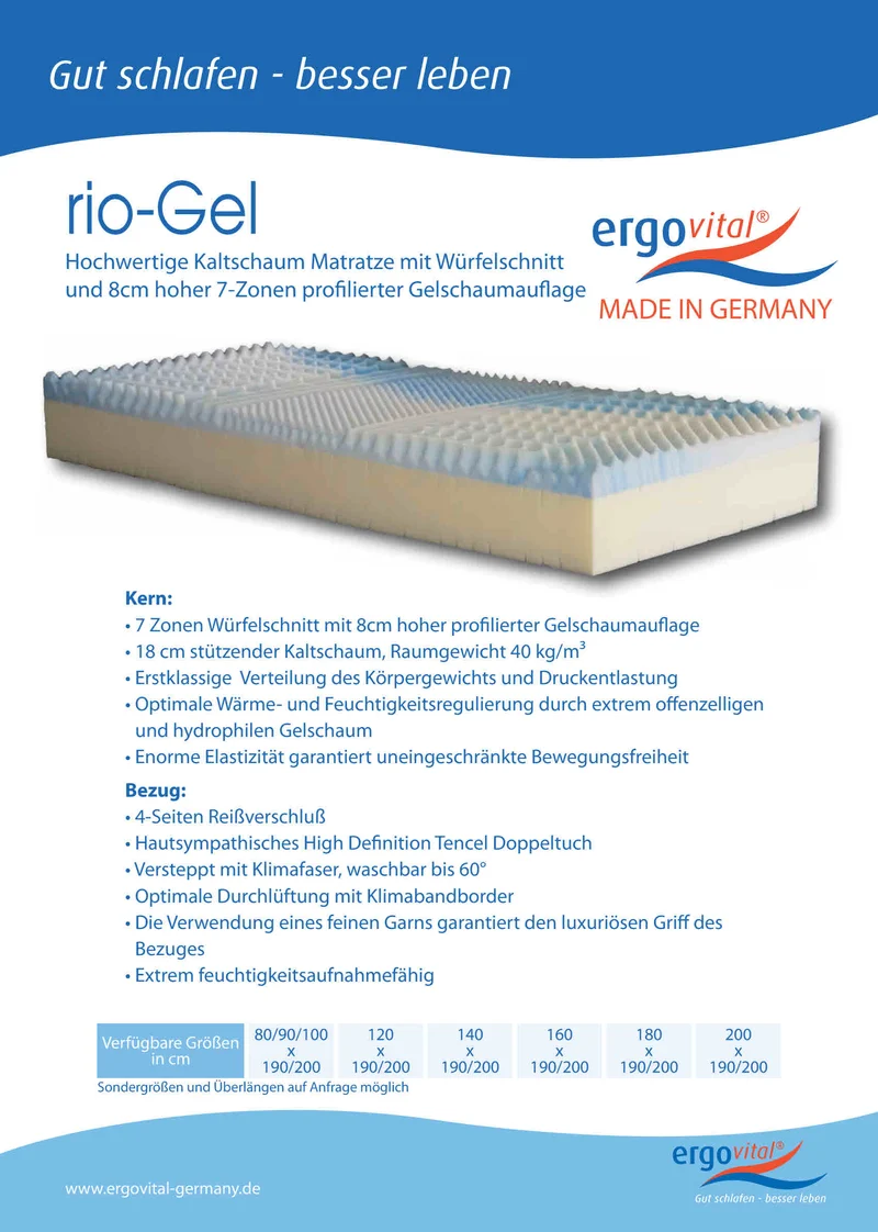 Würfelmatratze ergovital rio Gel