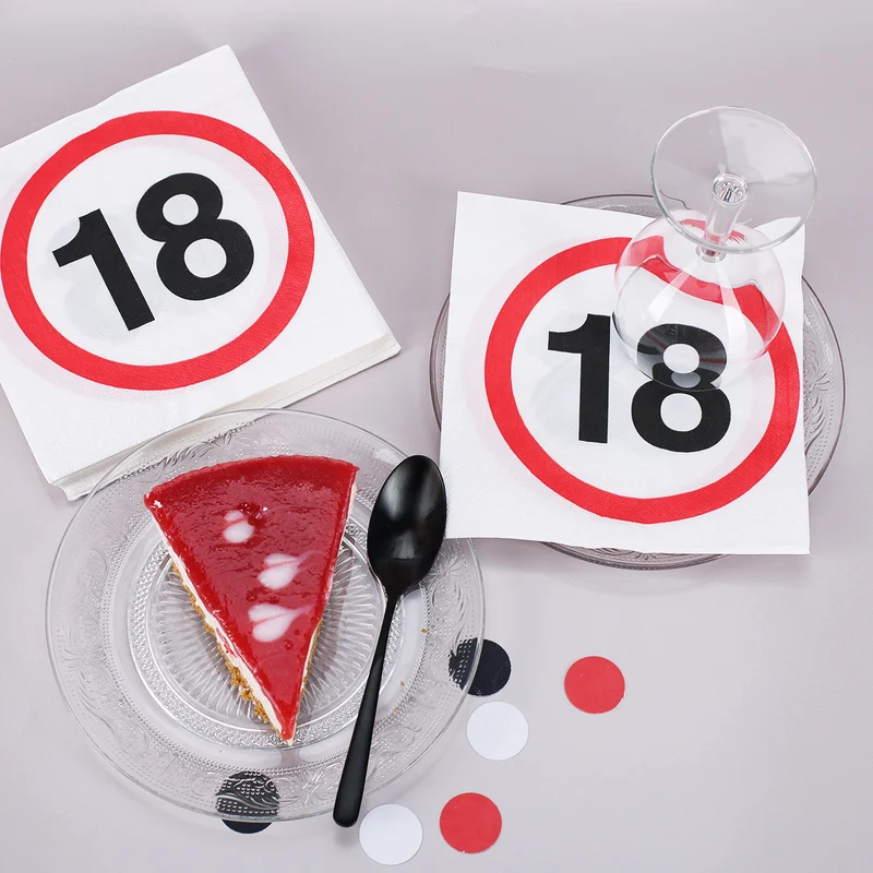 Servietten mit Verkehrszeichen zum 18. Geburtstag