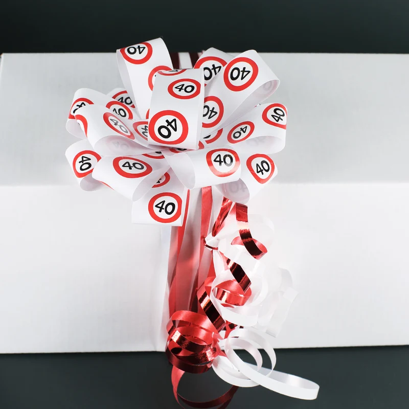 Verpackungs-Schleifen/Band-Set mit Verkehrszeichen in rot/weiß