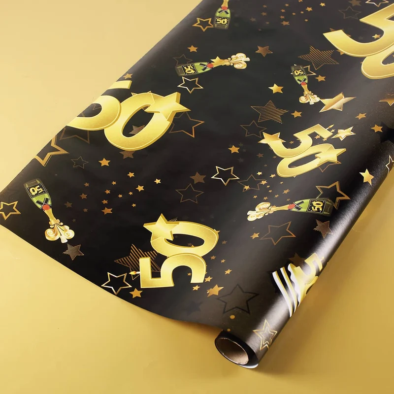 Geschenkpapier zum 50. Geburtstag schwarz/gold