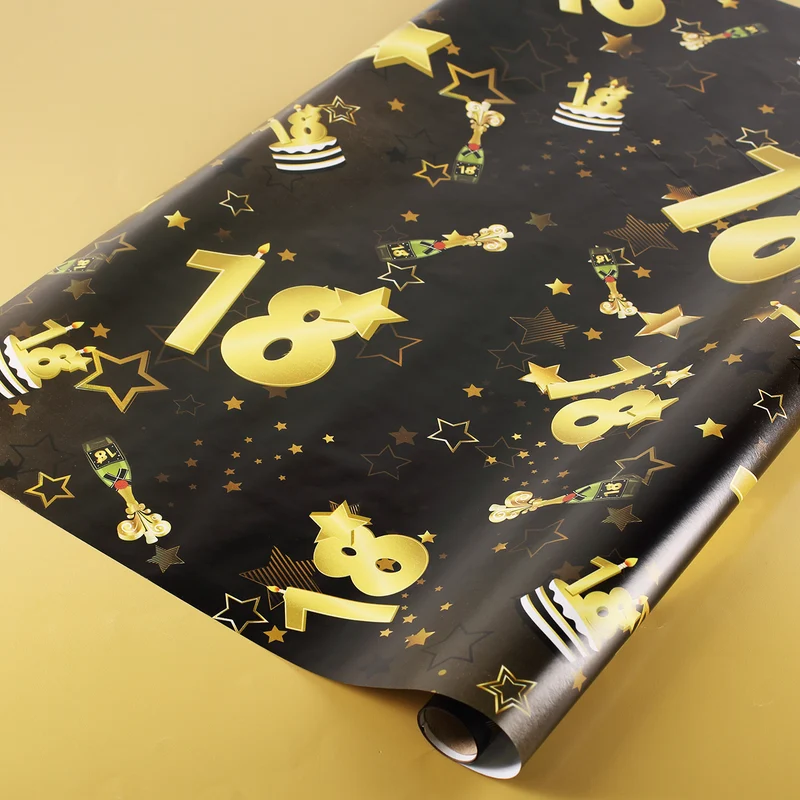 Geschenkpapier zum 18. Geburtstag schwarz/gold