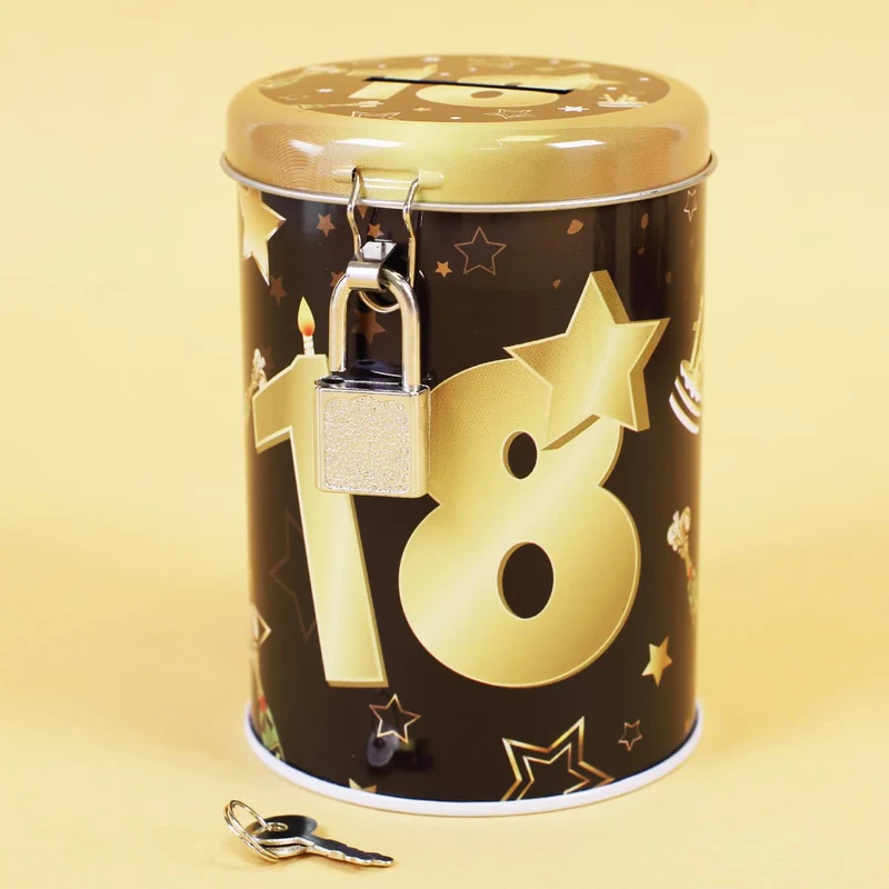 Metall-Spardose zum Geburtstag - schwarz/gold - verschiedene Zahlen