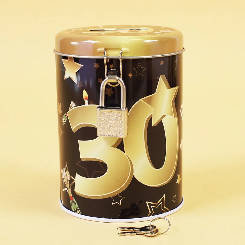 Metall-Spardose zum Geburtstag - schwarz/gold - verschiedene Zahlen