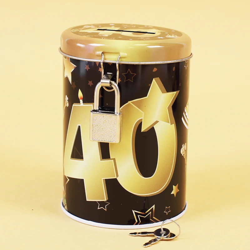 Metall-Spardose zum Geburtstag - schwarz/gold - verschiedene Zahlen