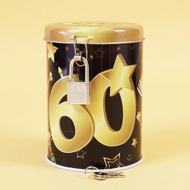 Metall-Spardose zum Geburtstag - schwarz/gold - verschiedene Zahlen