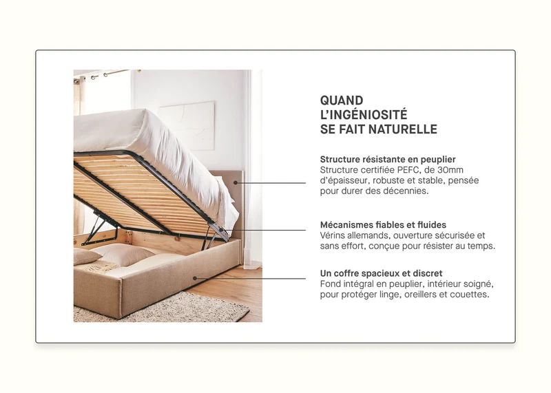 Lit coffre en bois et lin OTTO