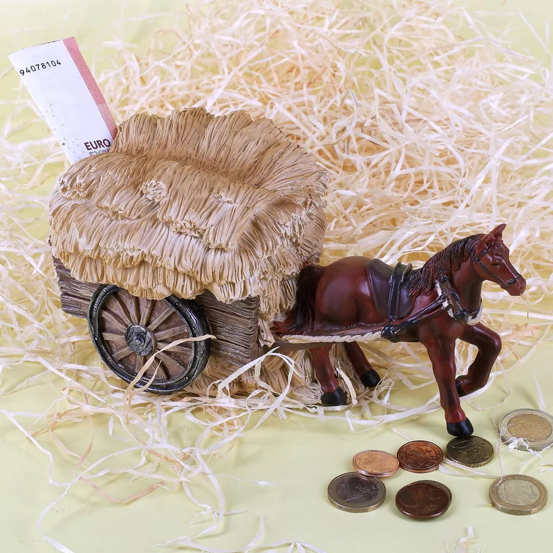 Spardose Heuwagen mit Pferd