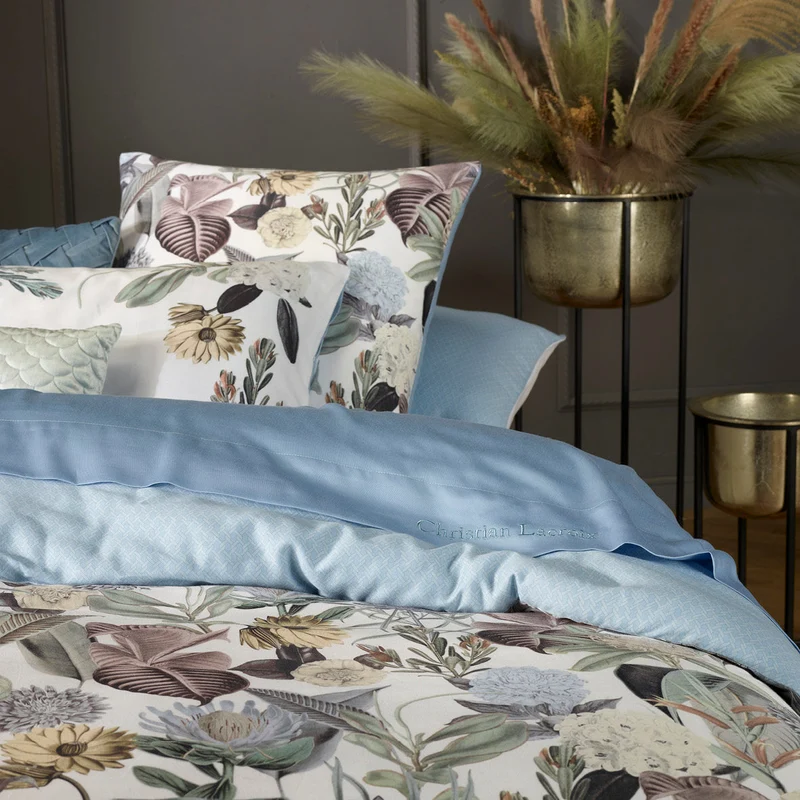 Housse de couette satin de coton - Garden bleu clair
