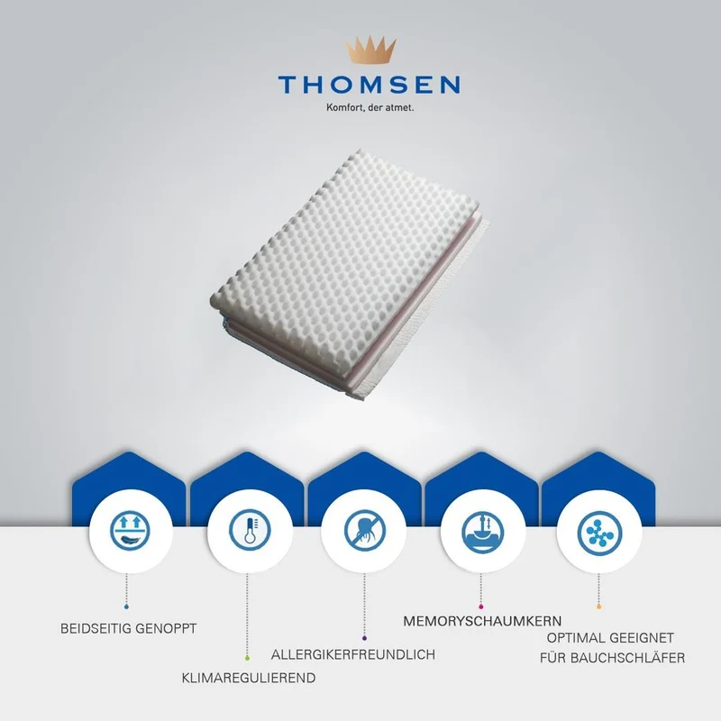 Thomsen Igelkissen - beidseitig genopptes Kopfkissen mit Memoryschaumkern für Bauschläfer