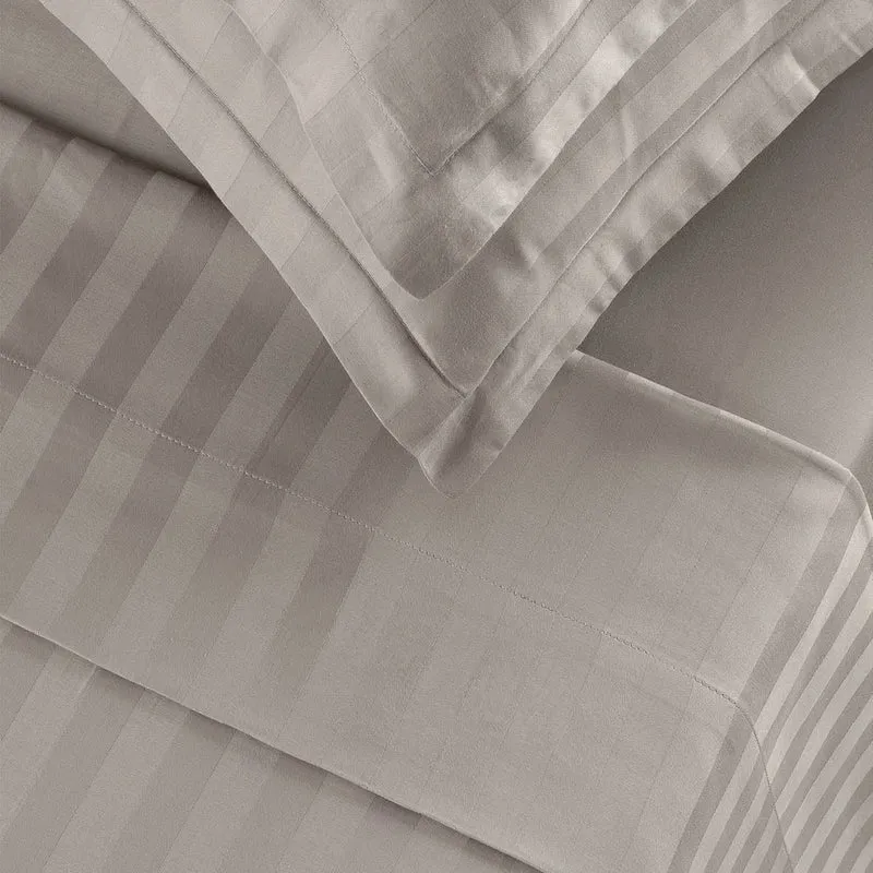 Ensemble de draps satin de coton rayure tissé dobby - Taupe