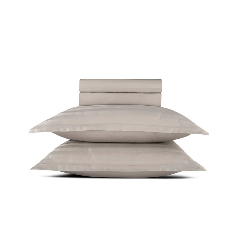 Ensemble de draps satin de coton rayure tissé dobby - Taupe