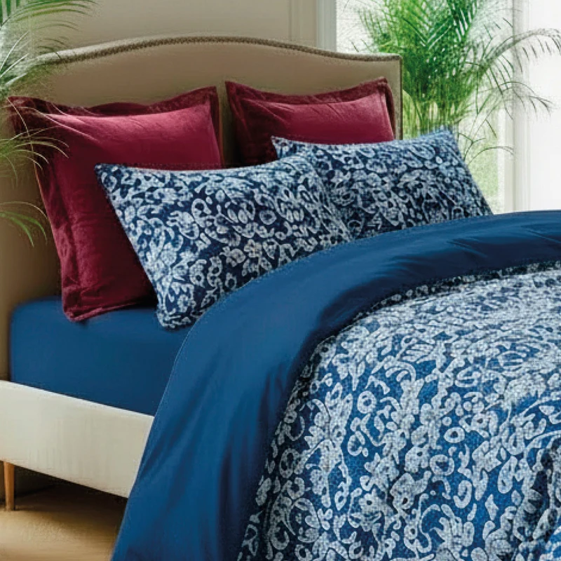 Drap plat satin de coton - Passementerie bleu