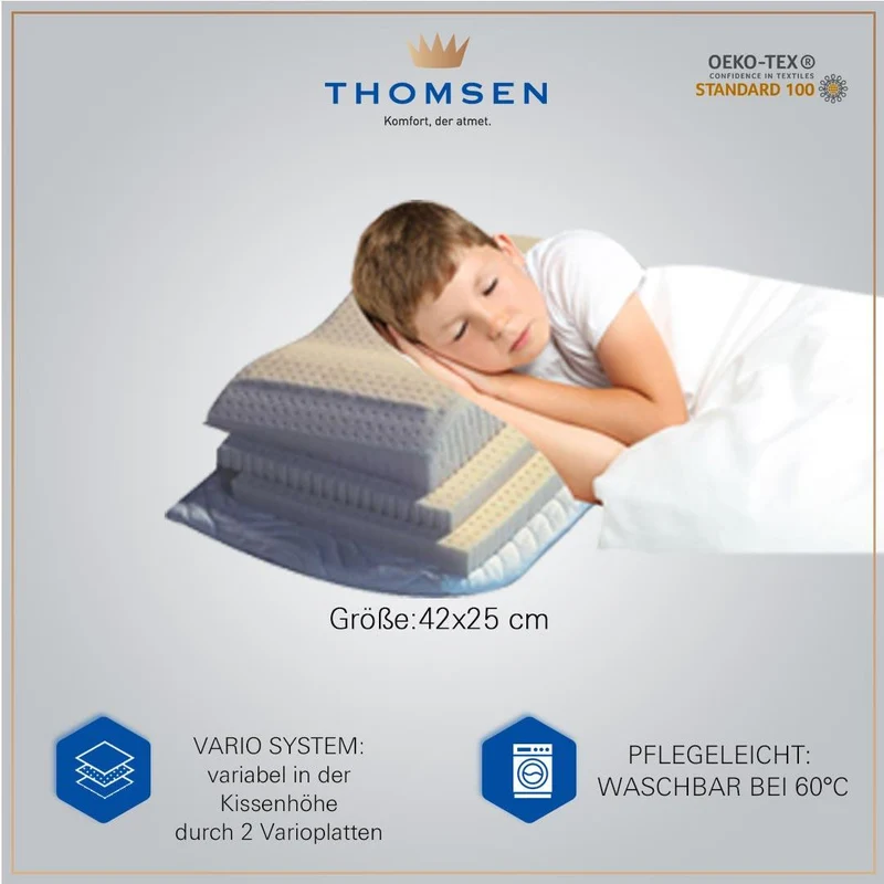 Thomsen Kinderkissen - Orthopädisches mitwachsendes Kinderkopfkissen aus Talalay Latex