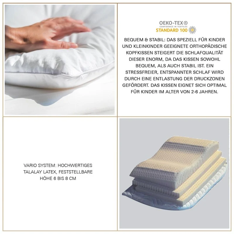 Thomsen Kinderkissen - Orthopädisches mitwachsendes Kinderkopfkissen aus Talalay Latex