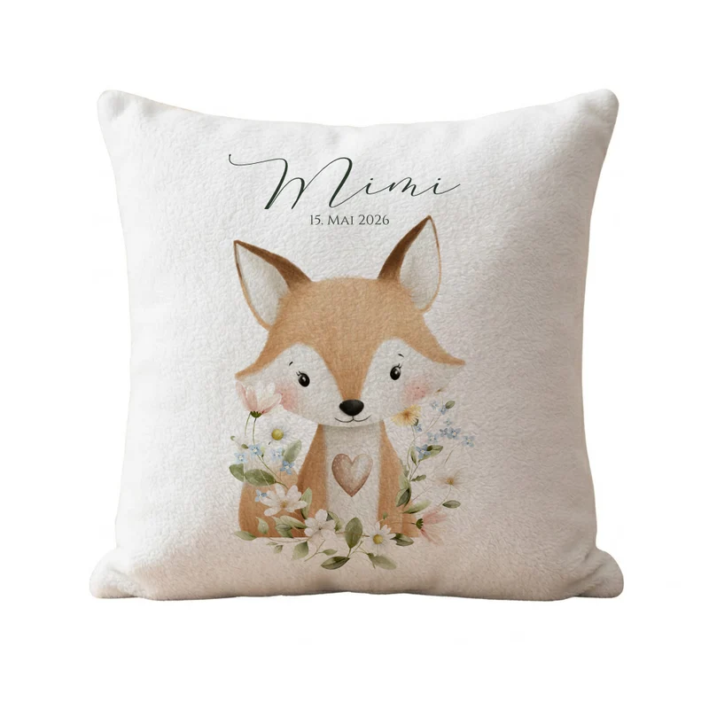 Personalisierte Kinderkissen mit Namen – Süße Waldtiere Motive im Boho-Stil – Flauschiges Kuschelkissen inkl. Füllung zur Geburt & Taufe