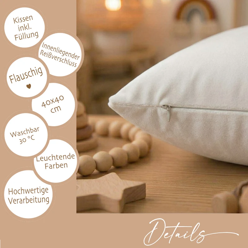 Personalisierte Kinderkissen mit Namen – Süße Waldtiere Motive im Boho-Stil – Flauschiges Kuschelkissen inkl. Füllung zur Geburt & Taufe