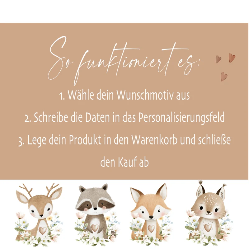 Personalisierte Kinderkissen mit Namen – Süße Waldtiere Motive im Boho-Stil – Flauschiges Kuschelkissen inkl. Füllung zur Geburt & Taufe