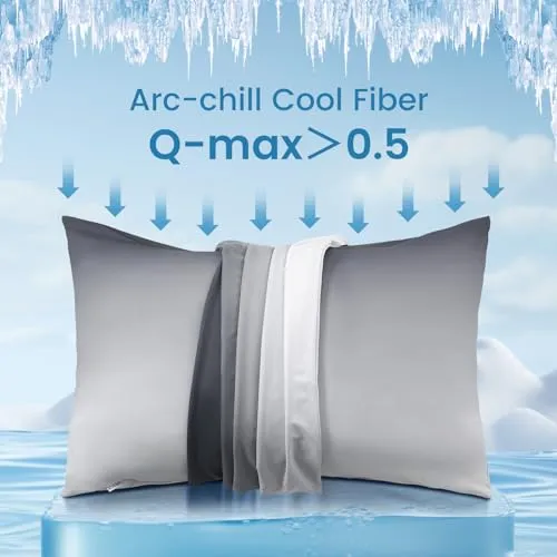 2 Pack Gray Cooling Pillowcases – Breathable, Soft, Skin & Hair Protecting
