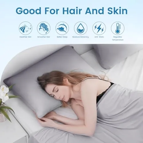2 Pack Gray Cooling Pillowcases – Breathable, Soft, Skin & Hair Protecting