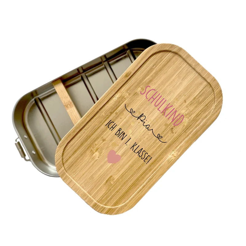 Brotdose "Schulkind " mit Namen und Bambusdeckel | Lunchbox für die Schule | Personalisierte Geschenkidee für Kinder zur Einschulung