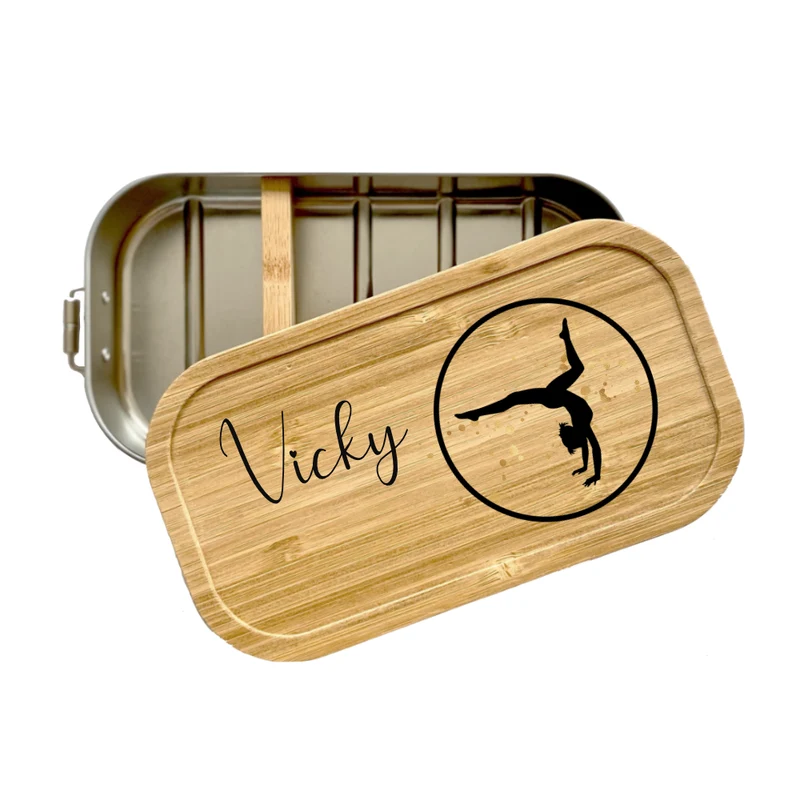 Brotdose "Turnen" mit Bambusdeckel und Namen für Turnerinnen | Lunchbox mit Turnerin | Personalisierte Geschenkidee zum Sport und Hobby