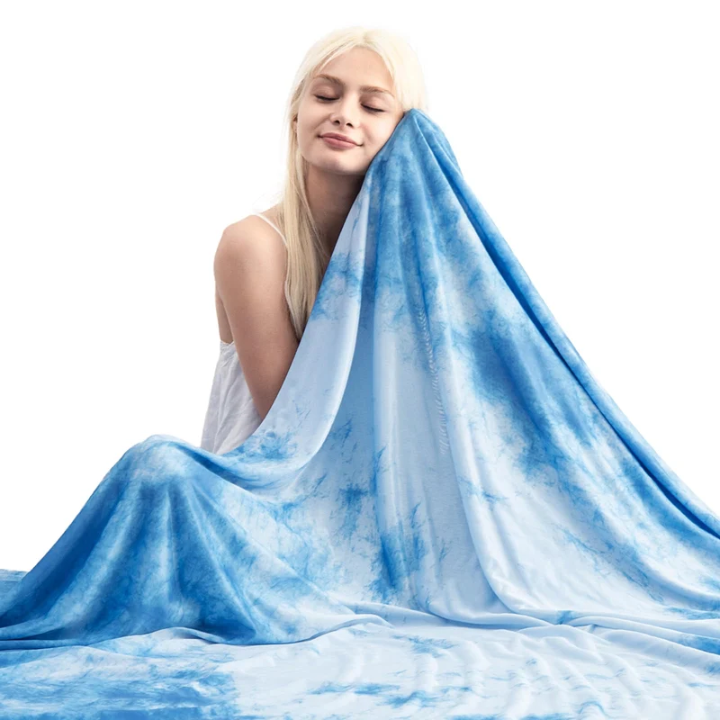 Arc-Chill Tie Dye Cooling Blanket – Q-Max 0.5+ Double-Layer Dual-Sided Cool Touch Blanket for Comfortable Summer Nights – Blue