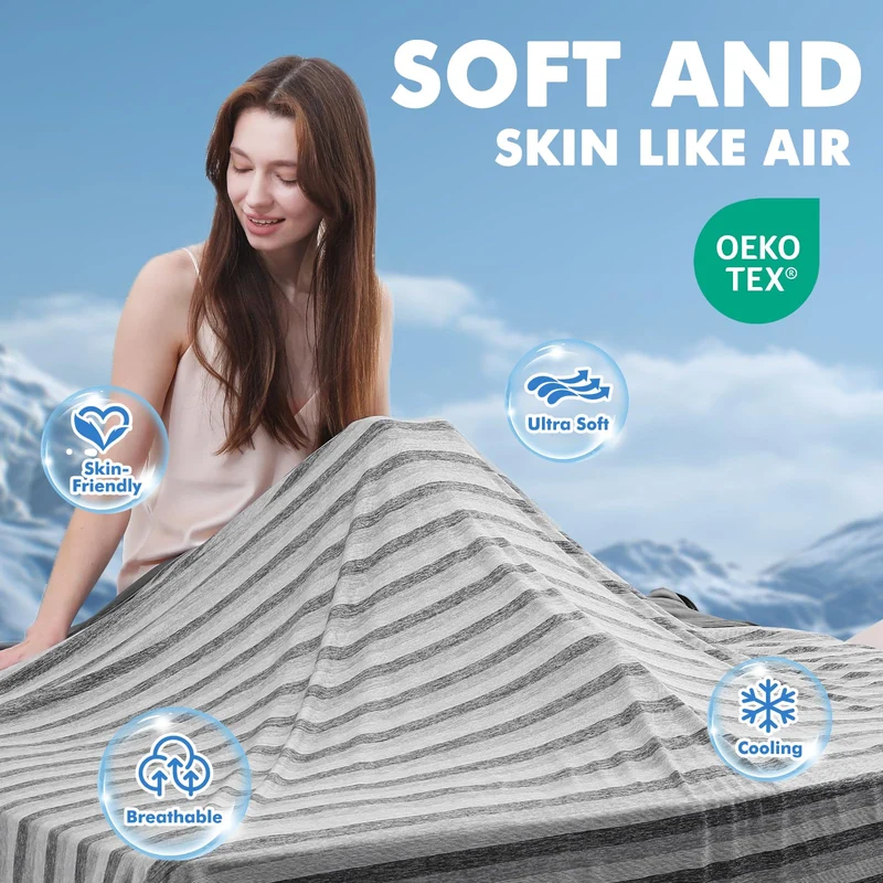 Elegear Dual-Sided Cooling Blanket –Striped Design, Arc-Chill Q-Max > 0.5, Grey