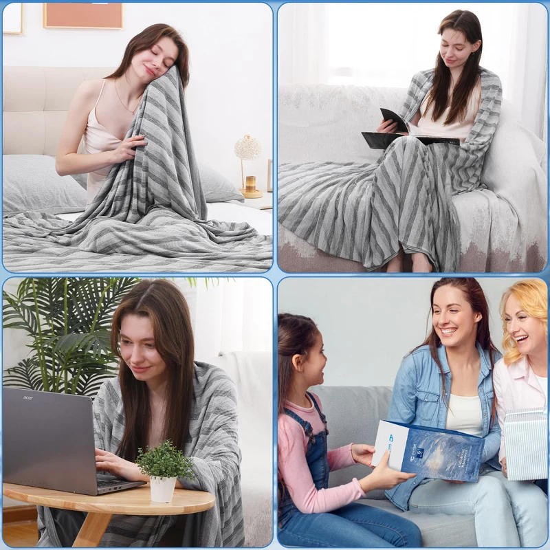 Elegear Dual-Sided Cooling Blanket –Striped Design, Arc-Chill Q-Max > 0.5, Grey