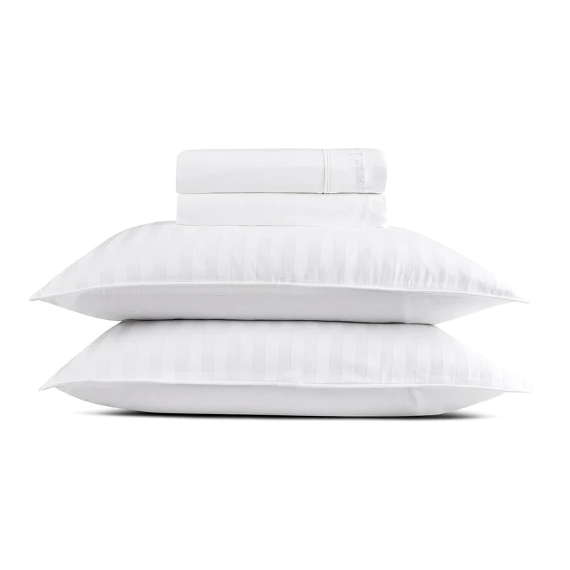 Ensemble de draps : drap-housse, drap plat, taie(s) d'oreiller en satin de coton - tisse Jacquard - Blanc