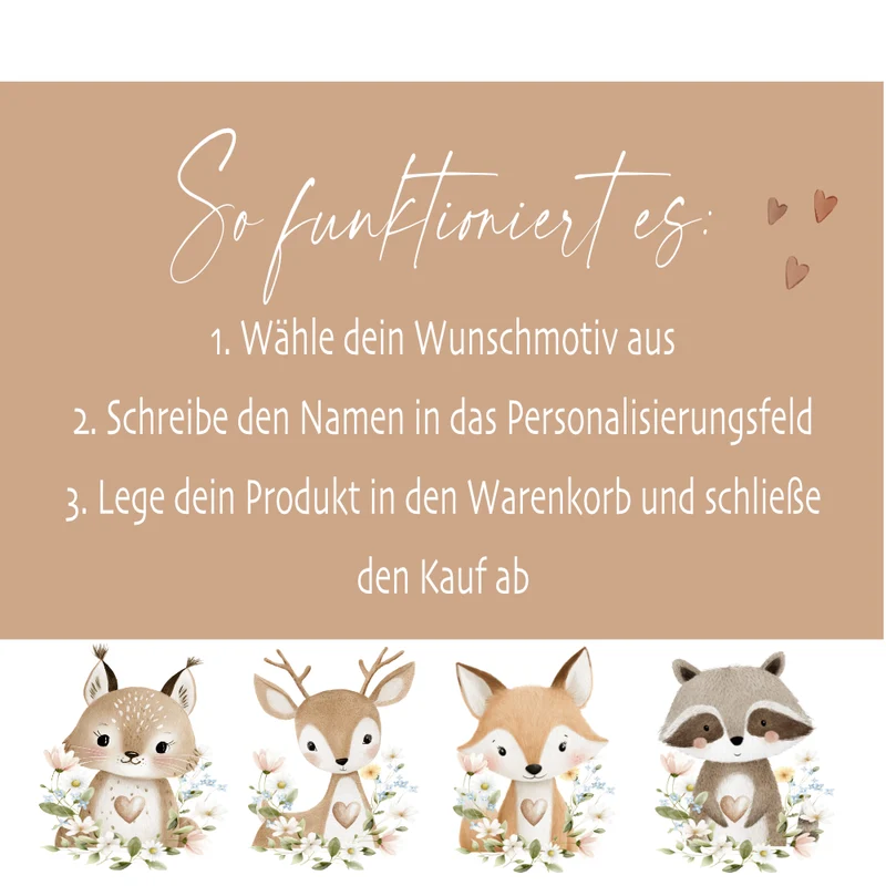 Personalisierte Spardose aus Keramik mit Bambusdeckel – Süße Waldtiere Motive im Boho-Stil – Sparbüchse mit Namen für Kinder