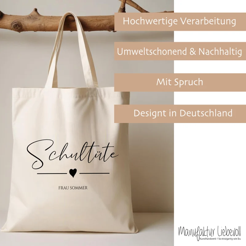 Stoffbeutel "Schultüte" Abschiedsgeschenk Lehrerin Tasche mit Namen Lehrerin Geschenk Geburtstag