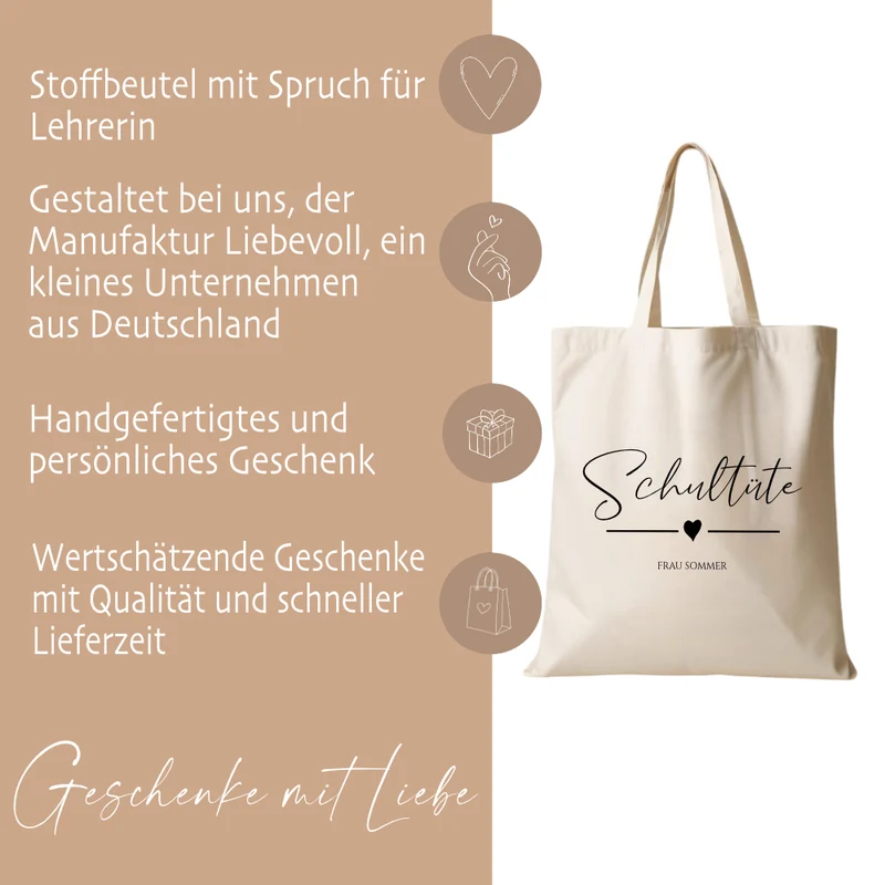 Stoffbeutel "Schultüte" Abschiedsgeschenk Lehrerin Tasche mit Namen Lehrerin Geschenk Geburtstag