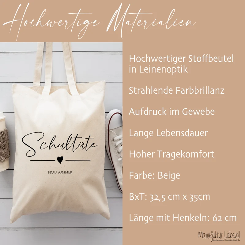Stoffbeutel "Schultüte" Abschiedsgeschenk Lehrerin Tasche mit Namen Lehrerin Geschenk Geburtstag